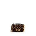 FENDI MINI BAGUETTE BAG LAMB FUR BLACK/BROWN GHW