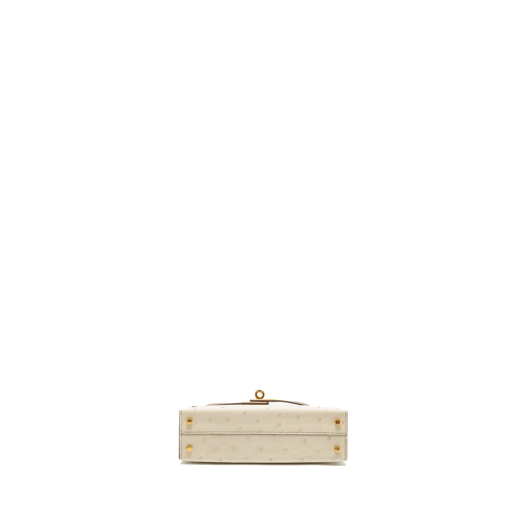 HERMES MINI KELLY II SPECIAL ORDER OSTRICH BETON / GRIS TOURTERELLE GHW