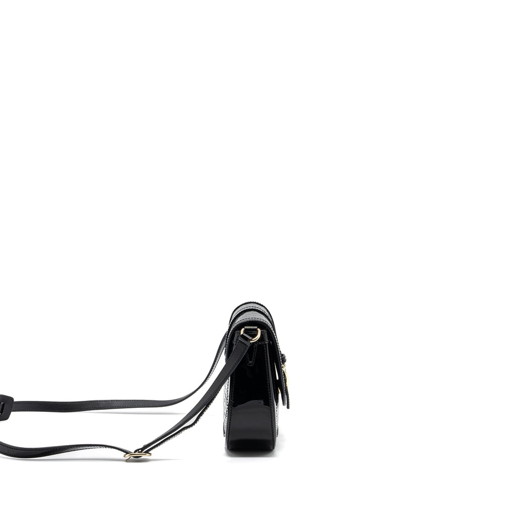 GUCCI MESSENGER CROSSBODY BAG PATENT BLACK LGHW