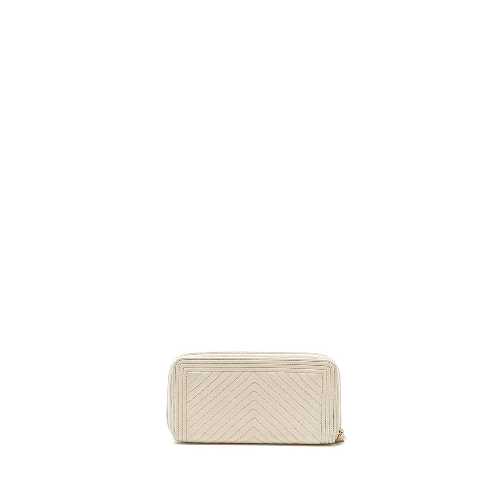 CHANEL BOY ZIPPER LONG WALLET CAVIAR WHITE LGHW