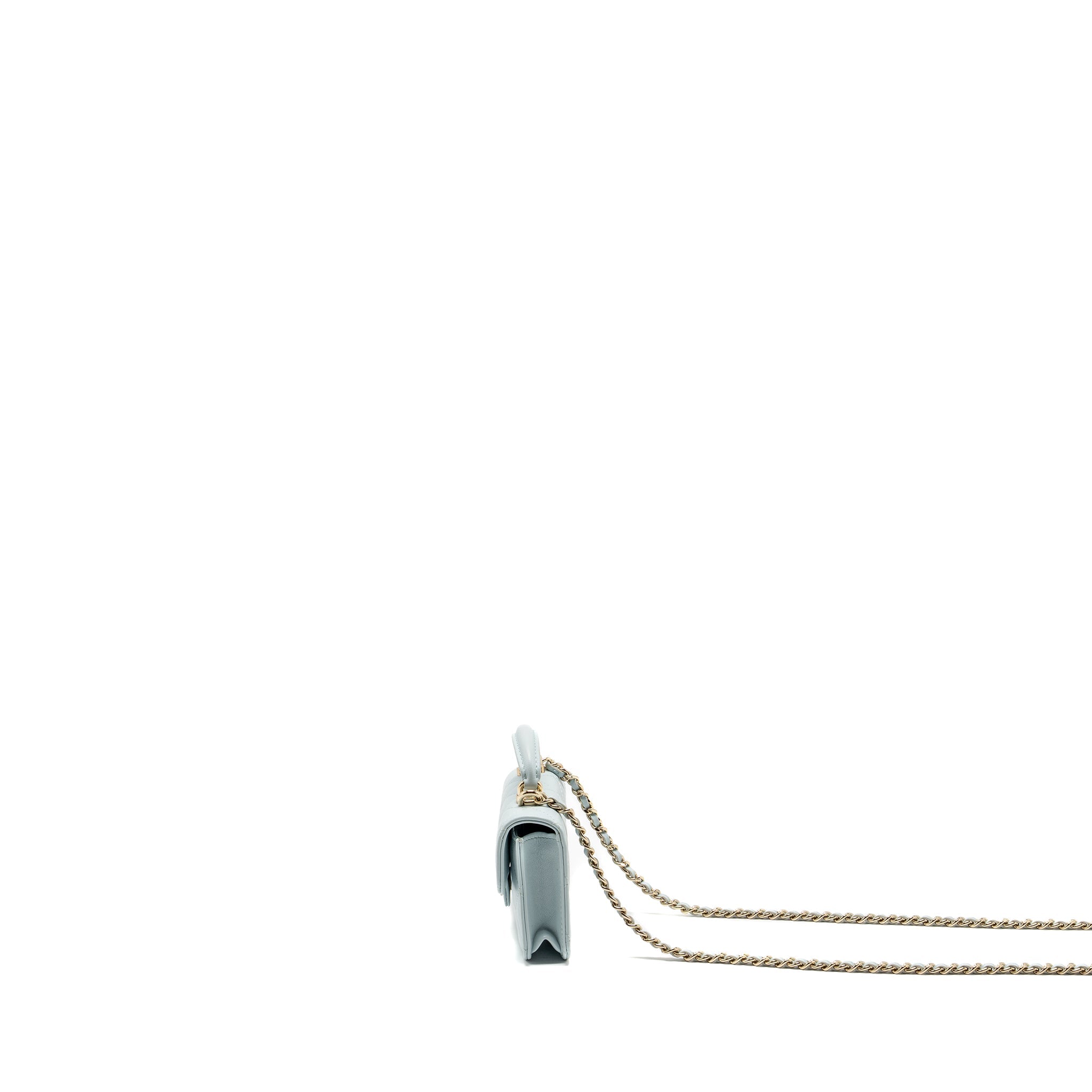 CHANEL TOP HANDLE MINI FLAP BAG WITH CHAIN LAMBSKIN LIGHT BLUE LGHW