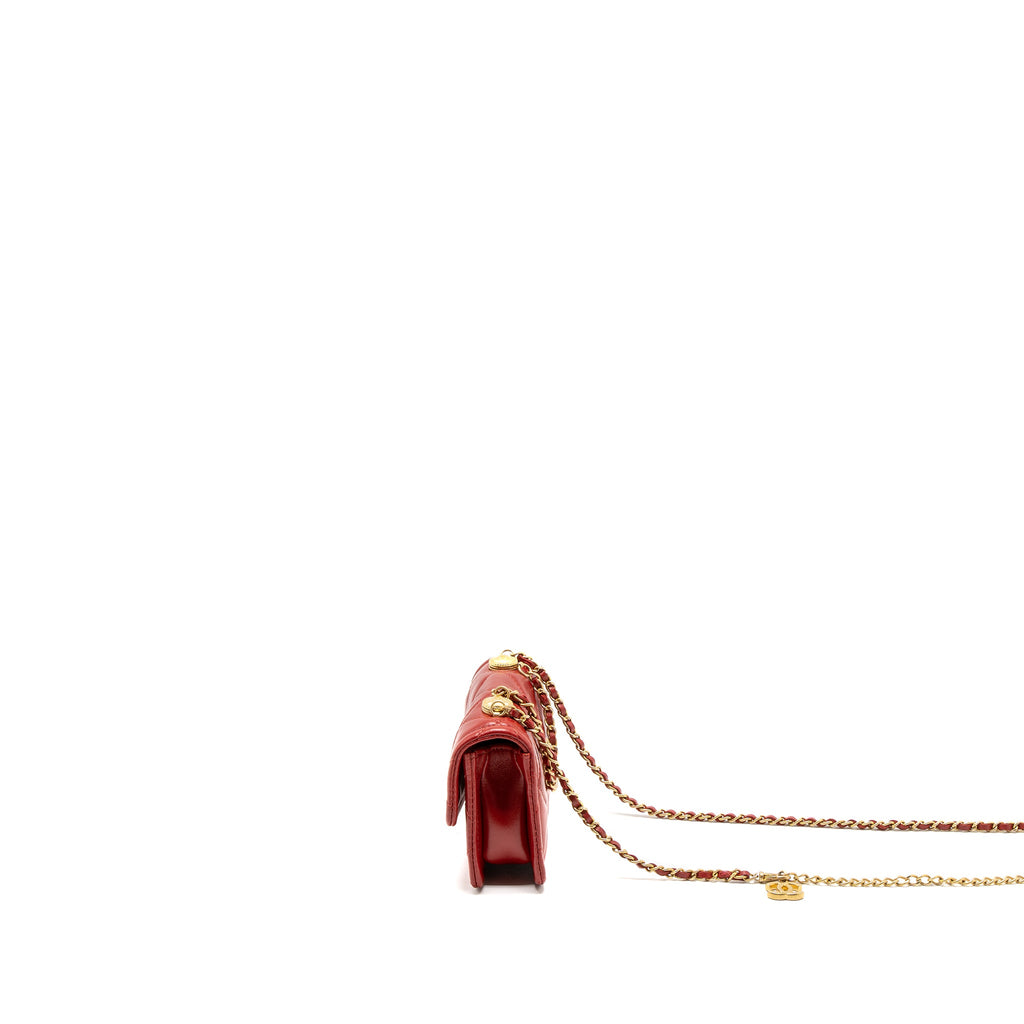CHANEL QUILTED MINI FLAP BELT BAG LAMBSKIN RED BRUSHED GHW