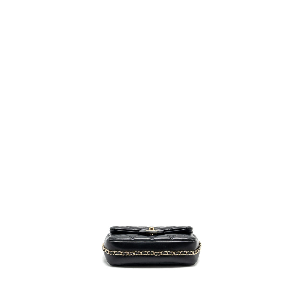 CHANEL PEARL CHAIN QUILTED FLAP BAG LAMBSKIN BLACK GHW