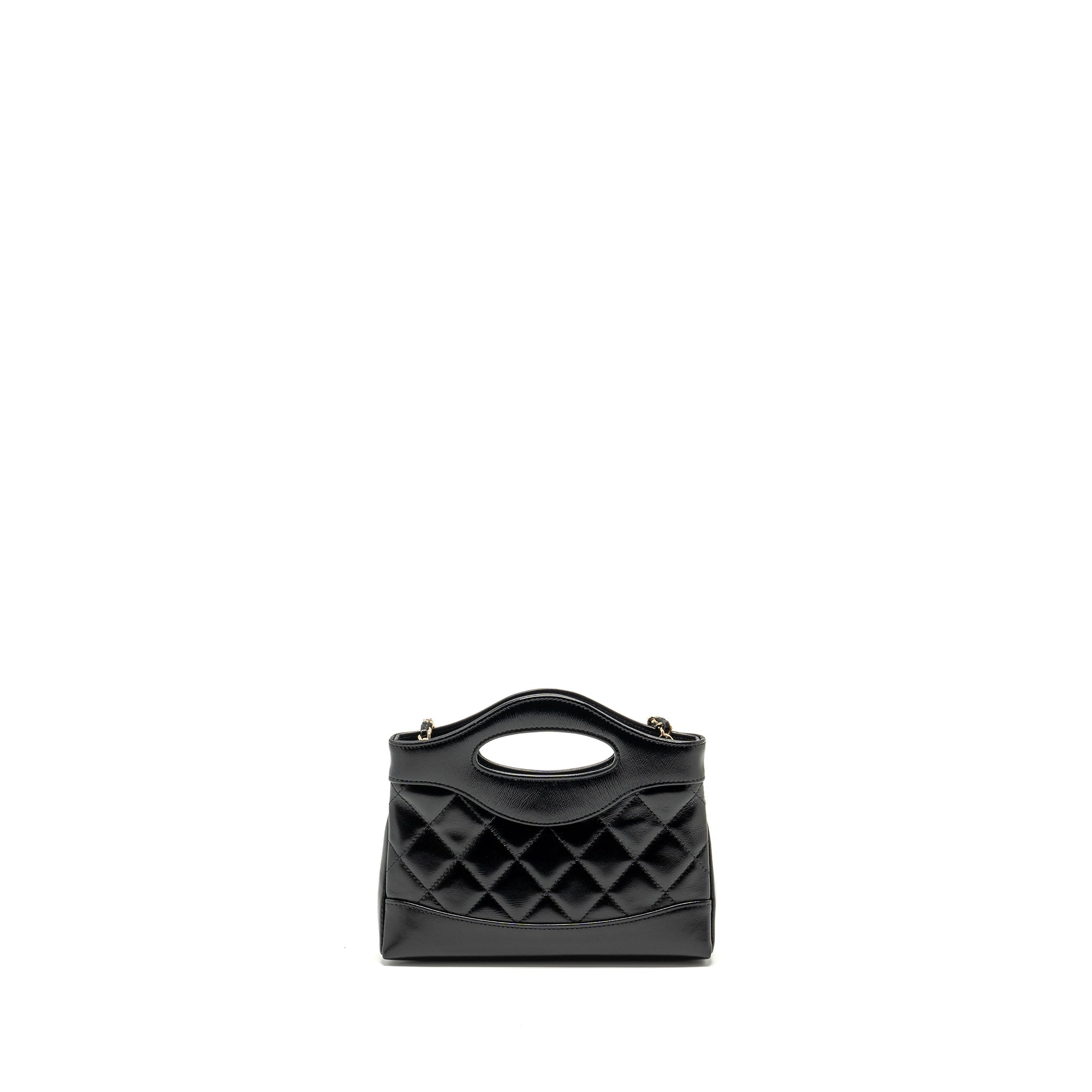 CHANEL 24S MINI 31 CLUTCH WITH CHAIN SHINY LAMBSKIN BLACK LGHW (MICROCHIP)
