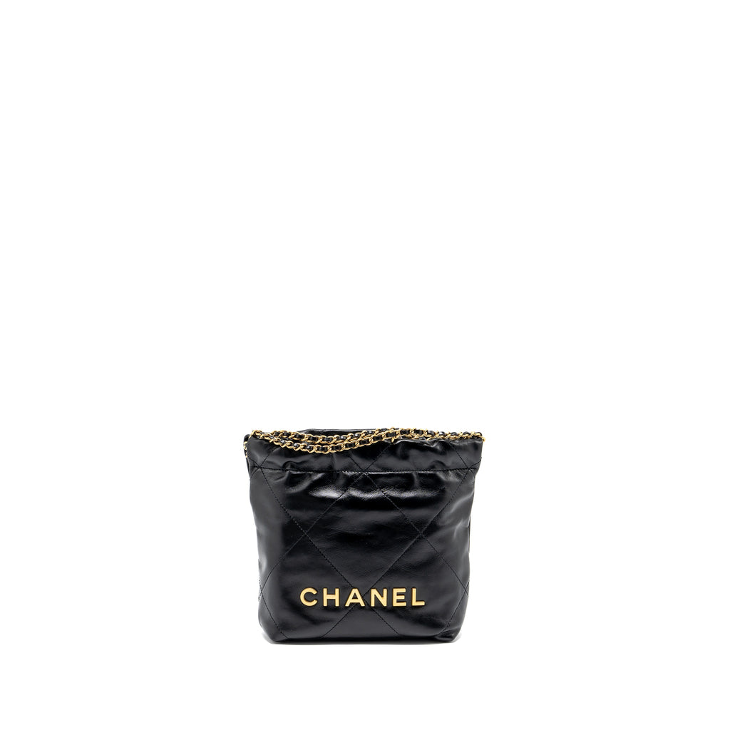 CHANEL MINI 22 BAG SHINY CALFSKIN BLACK GHW (MICROCHIP)