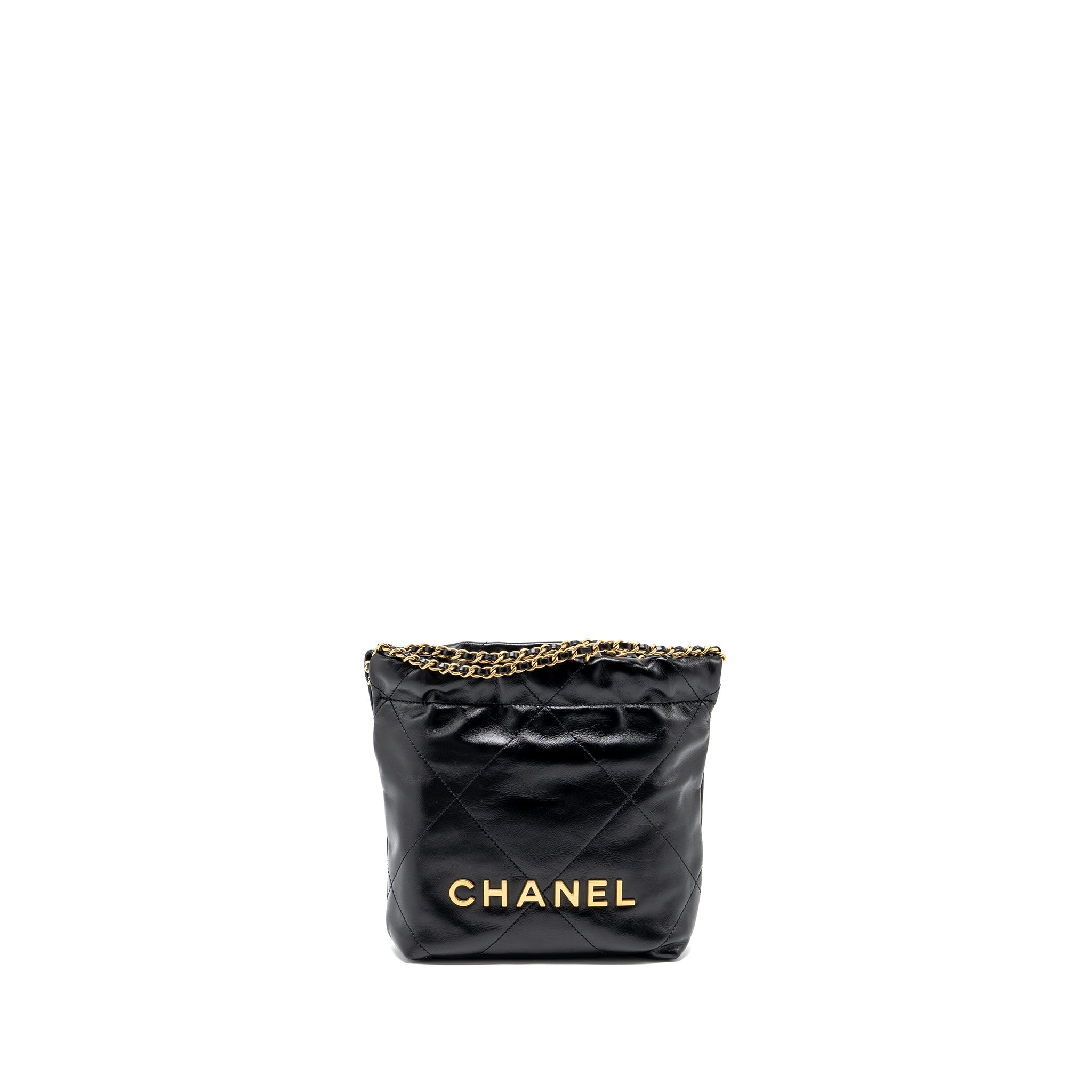 CHANEL MINI 22 BAG SHINY CALFSKIN BLACK GHW (MICROCHIP)