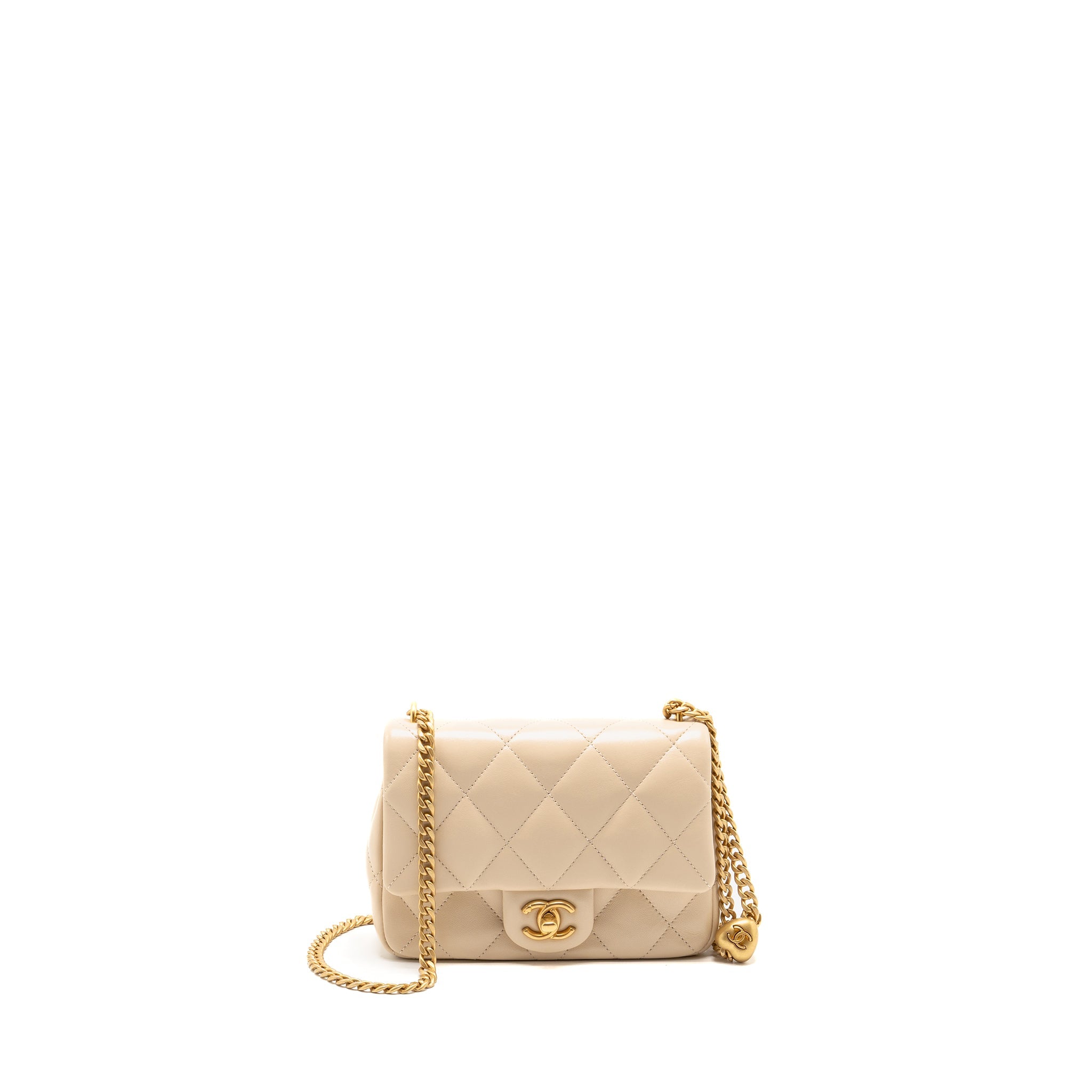 CHANEL 25C COCO LOVE ADJUSTABLE CHAIN SHINY LAMBSKIN BEIGE GHW (MICROCHIP)