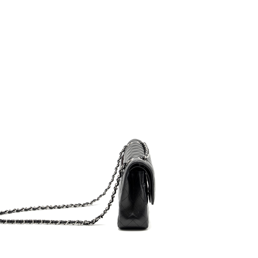 CHANEL MEDIUM CLASSIC DOUBLE FLAP BAG CAVIAR BLACK SHW (MICROCHIP)