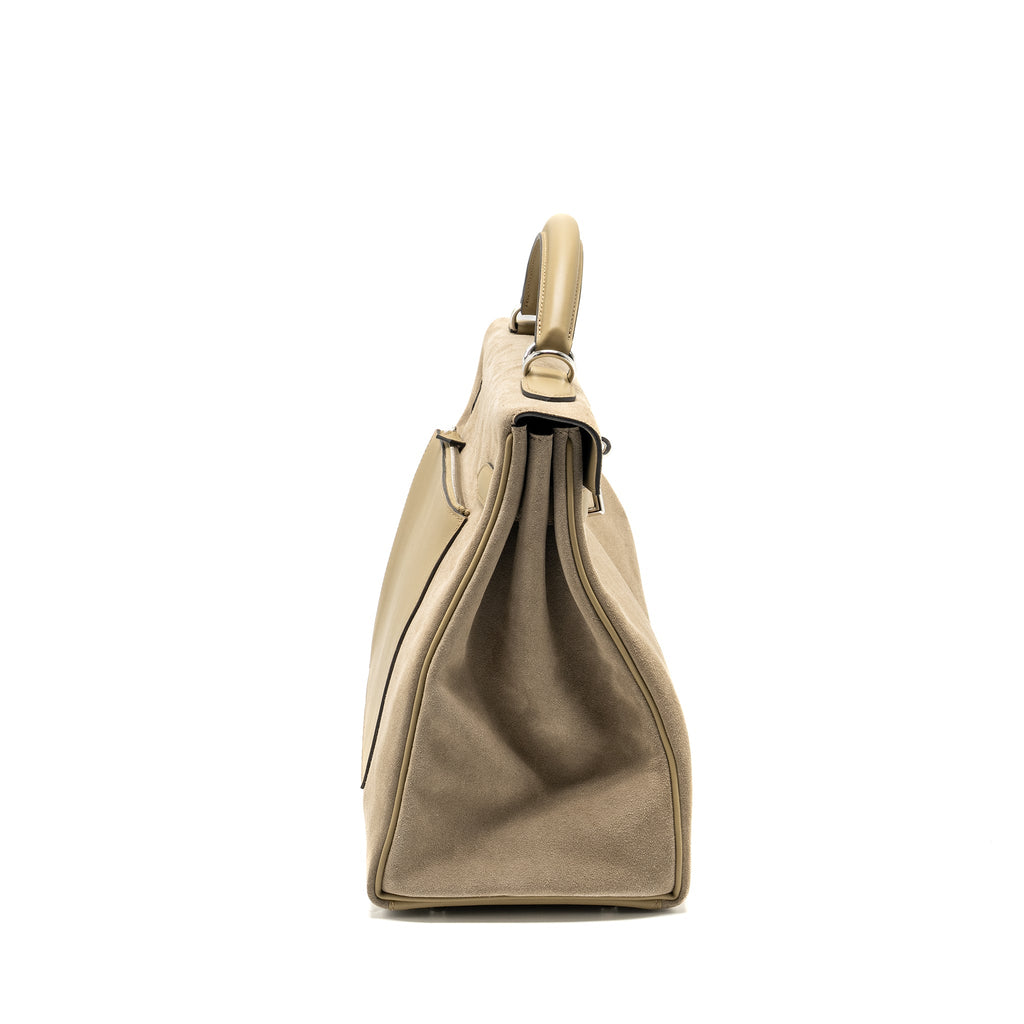 HERMES MAXI KELLY 42 GRIZZLY/SWIFT GRIS CAILLOU / BEIGE MARFA SHW