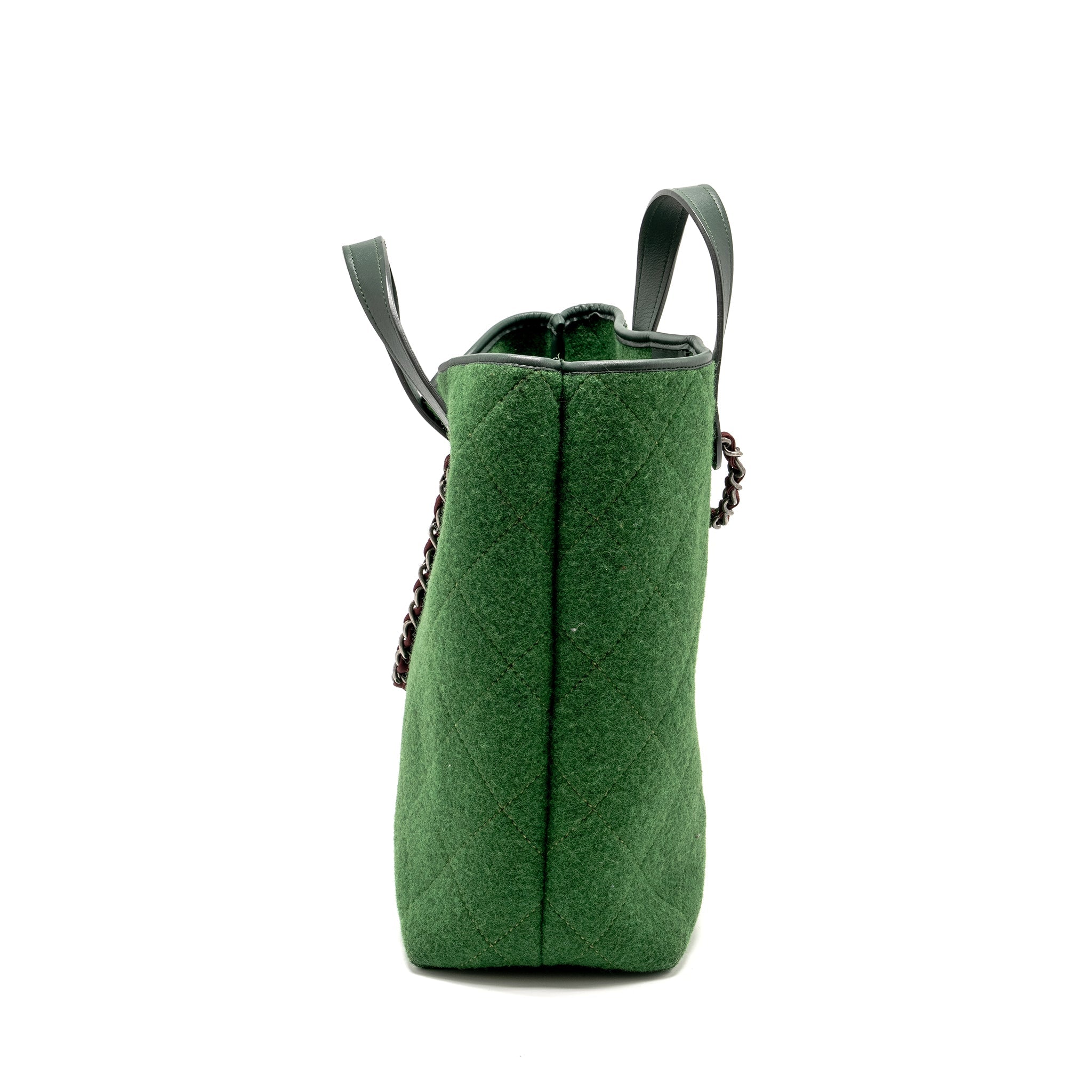 CHANEL MEDIUM QUILTED POP TOTE BAG FELT / LEATHER GREEN RUTHENIUM HARDWARE