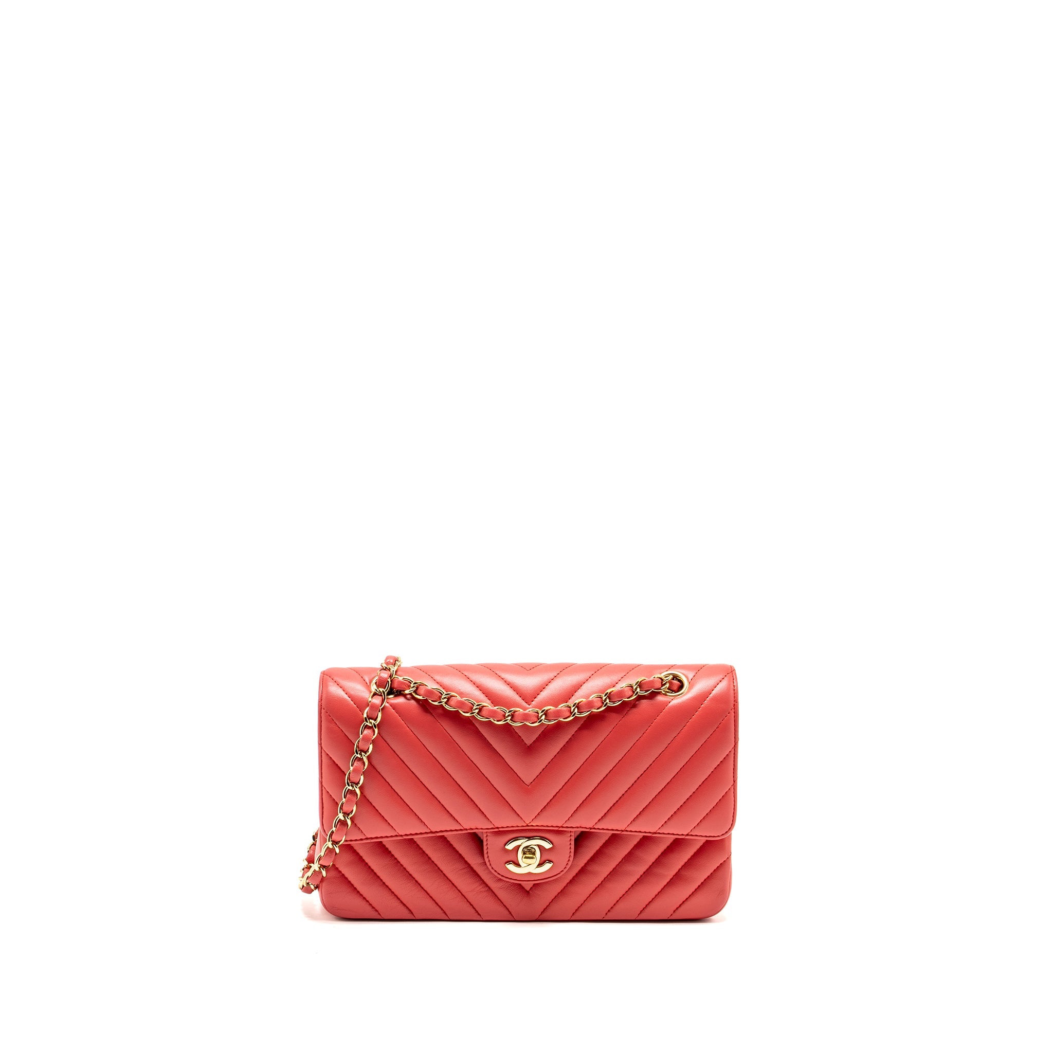 CHANEL MEDIUM CLASSIC DOUBLE FLAP BAG CHEVRON LAMBSKIN PINK LGHW