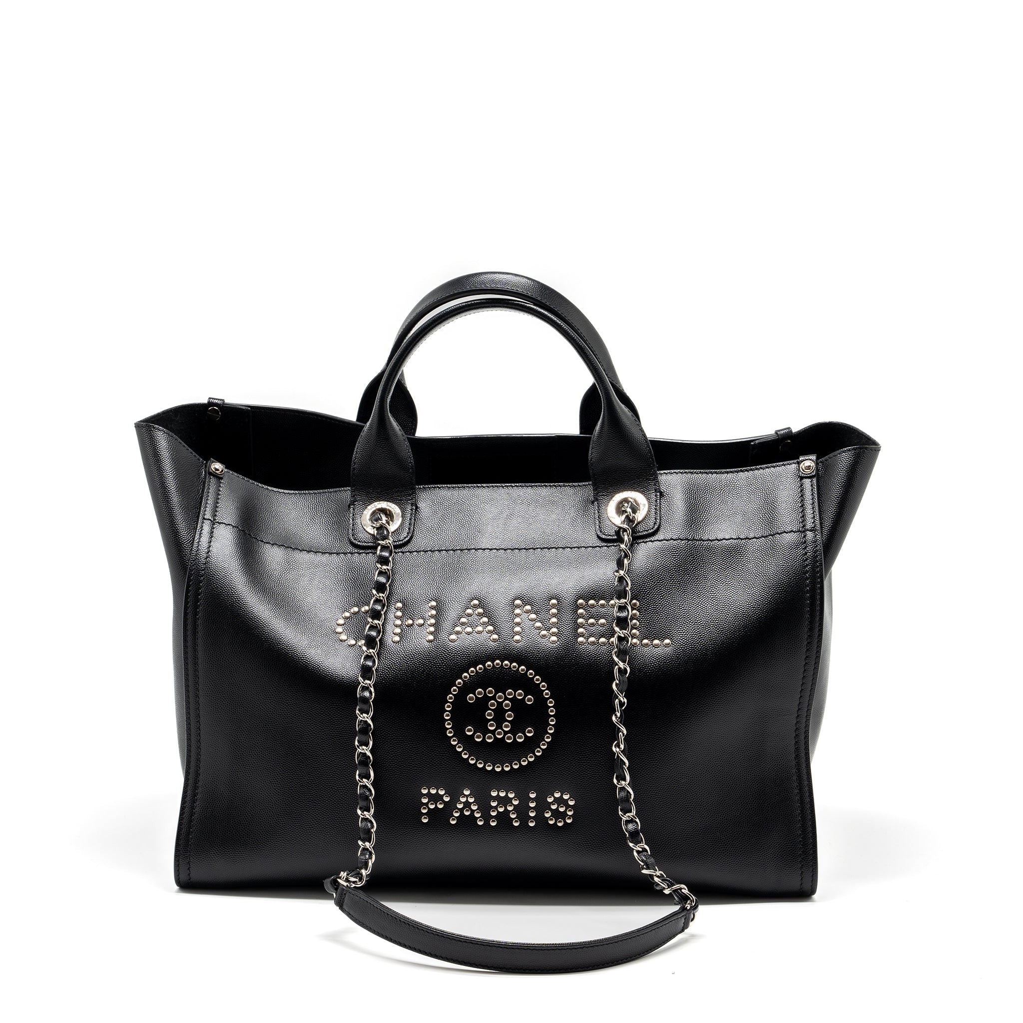 CHANEL DEAUVILLE STUDDED TOTE BAG CAVIAR BLACK SHW