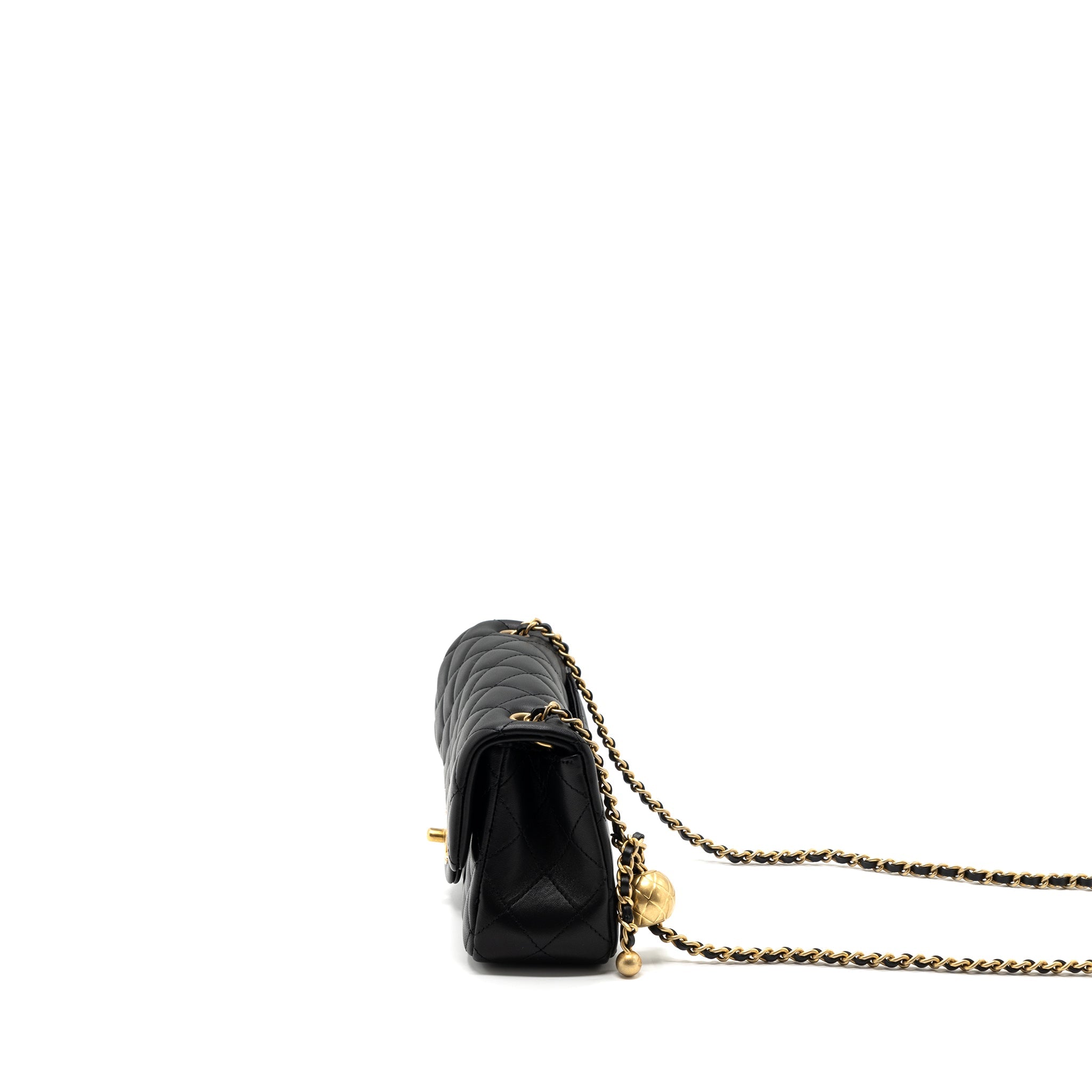 CHANEL 23K PEARL CRUSH MINI RECTANGULAR FLAP BAG LAMBSKIN BLACK GHW (MICROCHIP)