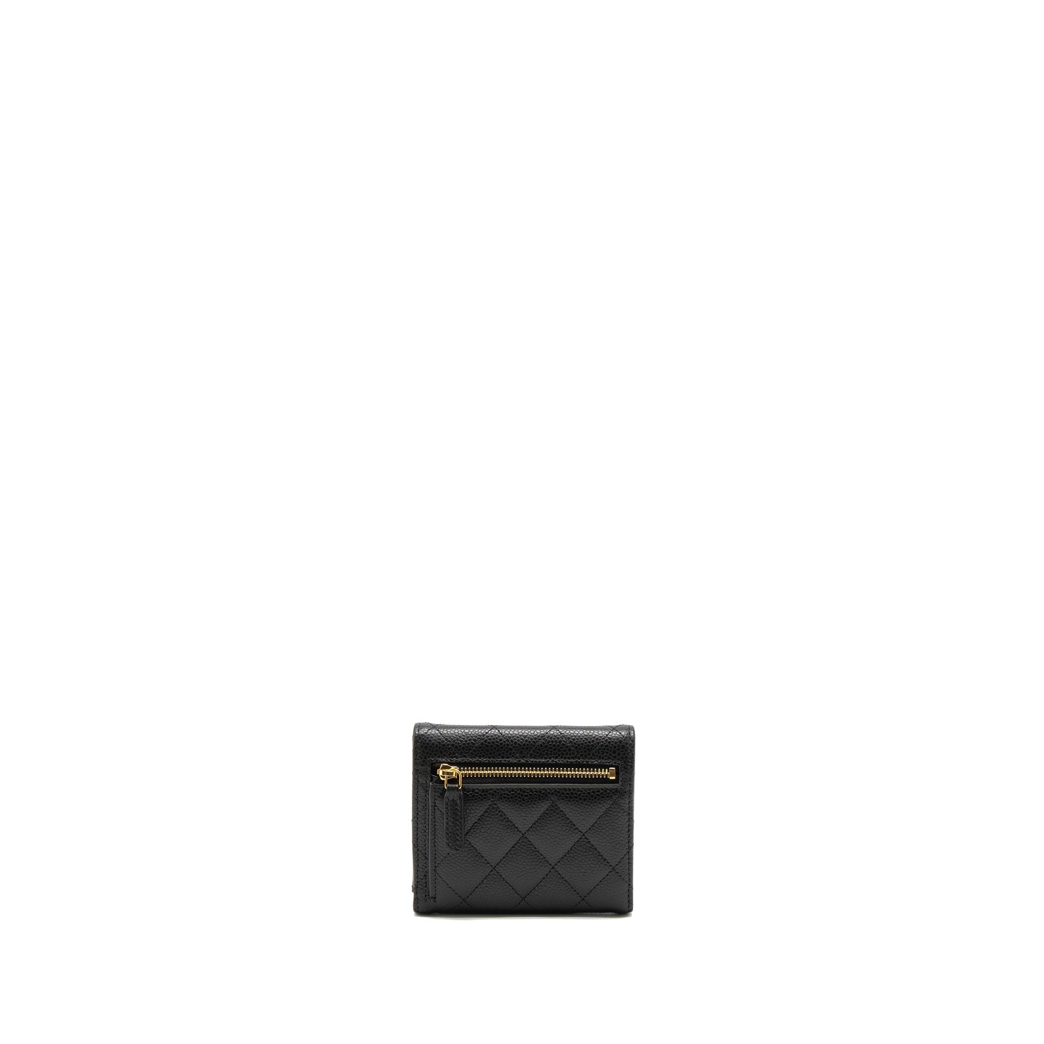CHANEL CLASSIC COMPACT WALLET CAVIAR BLACK LGHW (MICROCHIP)