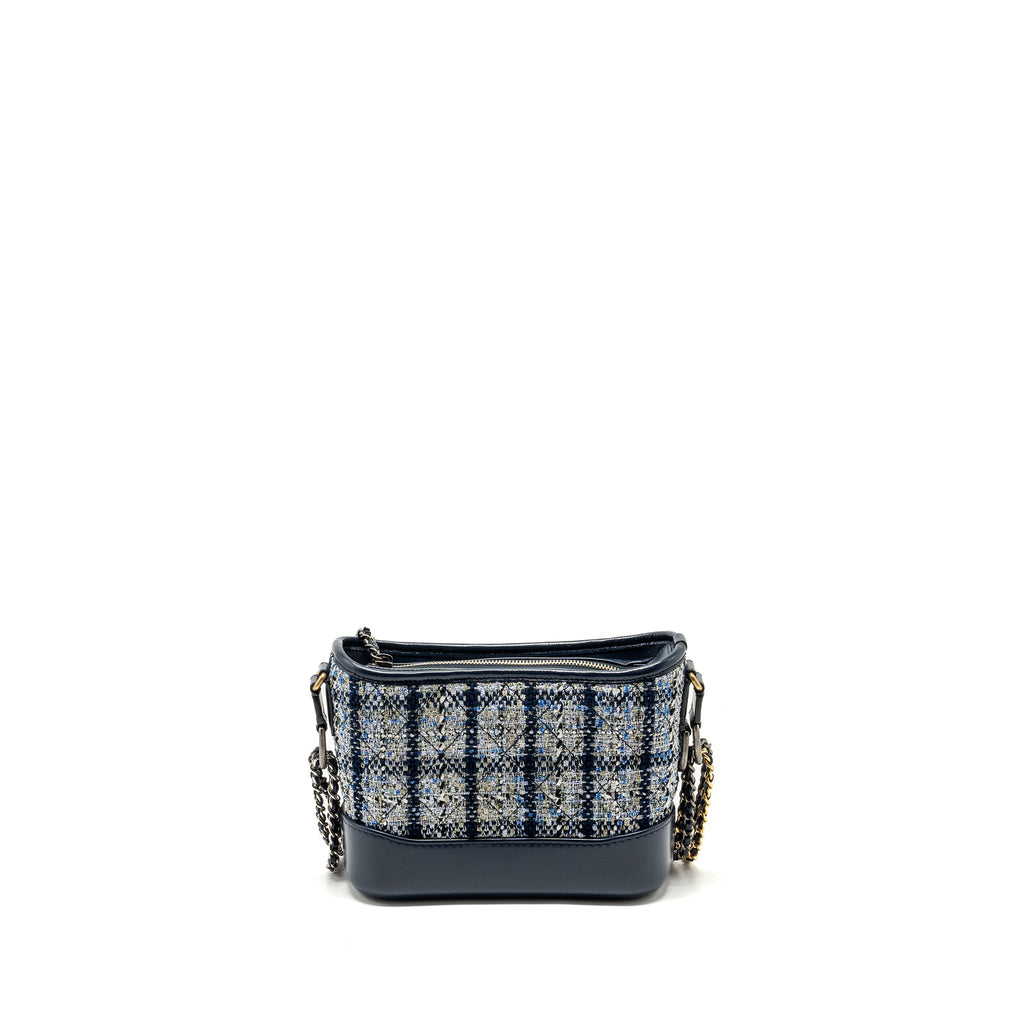 CHANEL SMALL GABRIELLE HOBO BAG TWEED NAVY/MULTICOLOUR WITH MULTICOLOUR HARDWARE