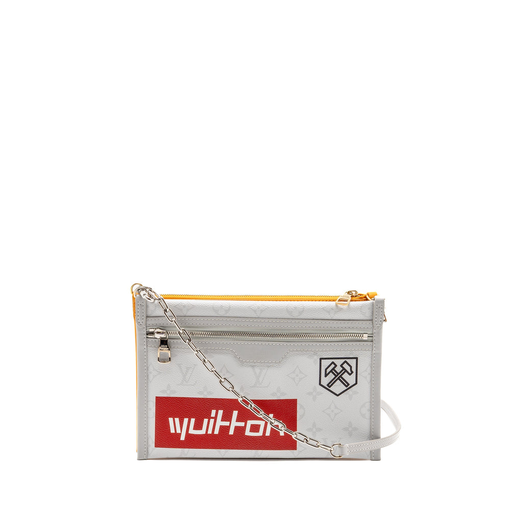 LOUIS VUITTON DOUBLE FLAT MESSENGER SHOULDER BAG CANVAS/DENIM MULTICOLOUR SILVER/GOLD HARDWARE