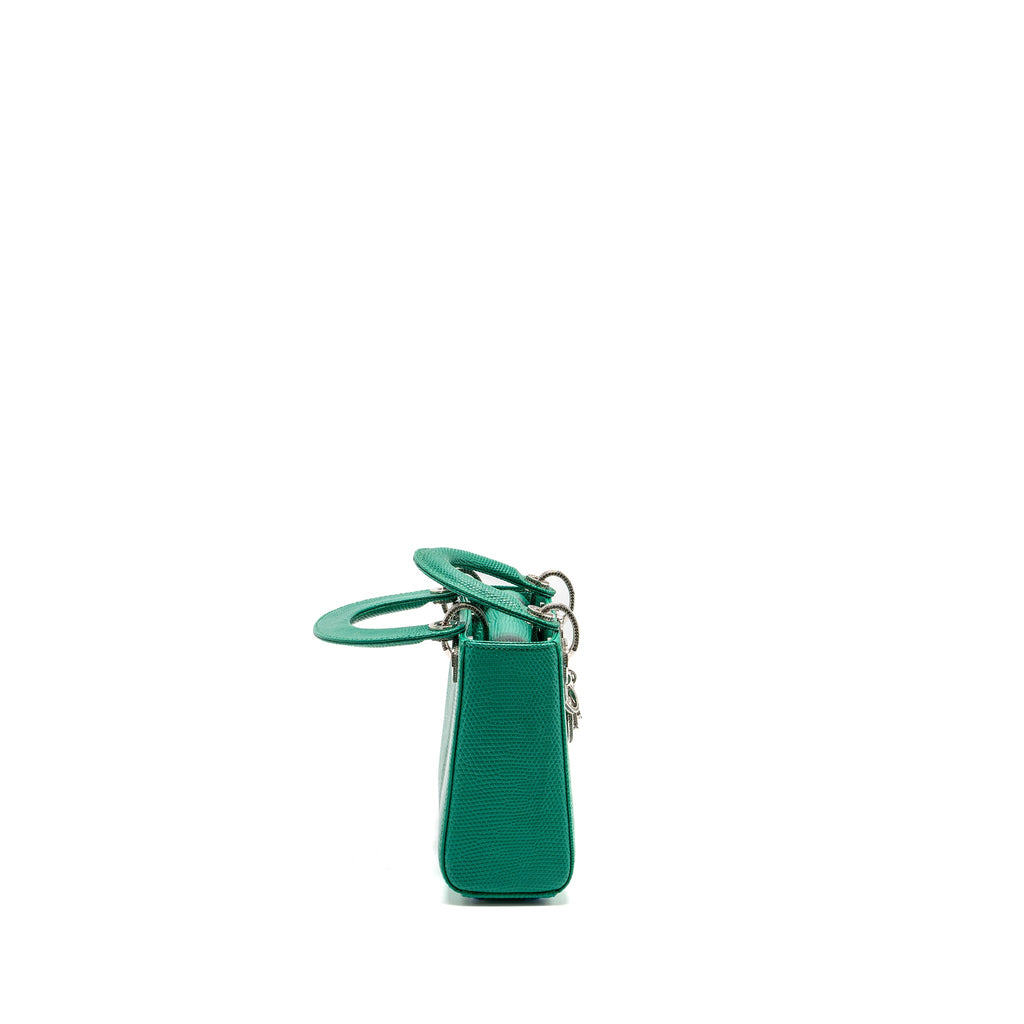 DIOR MINI LADY DIOR LIZARD GREEN WITH CRYSTAL BUCKLE SHW