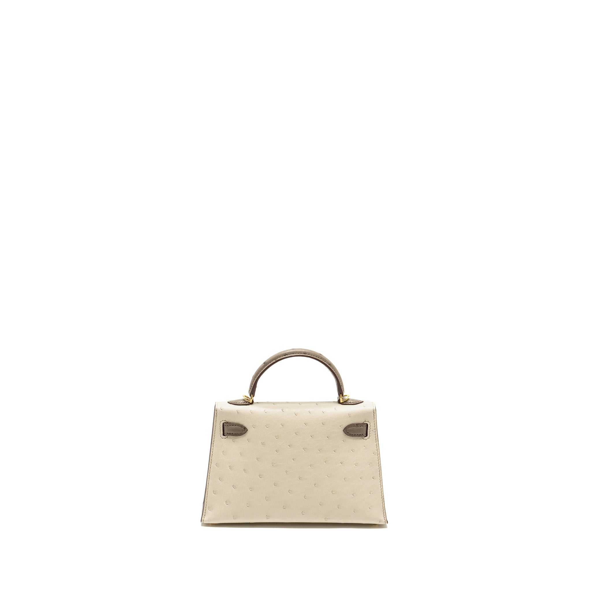HERMES MINI KELLY II SPECIAL ORDER OSTRICH BETON / GRIS TOURTERELLE GHW