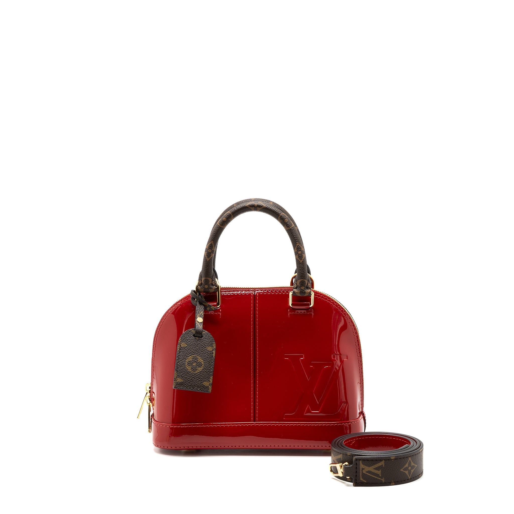 LOUIS VUITTON ALMA BB LIMITED EDITION VERNI MIROIR PATENT RED/MONOGRAM CANVAS GHW