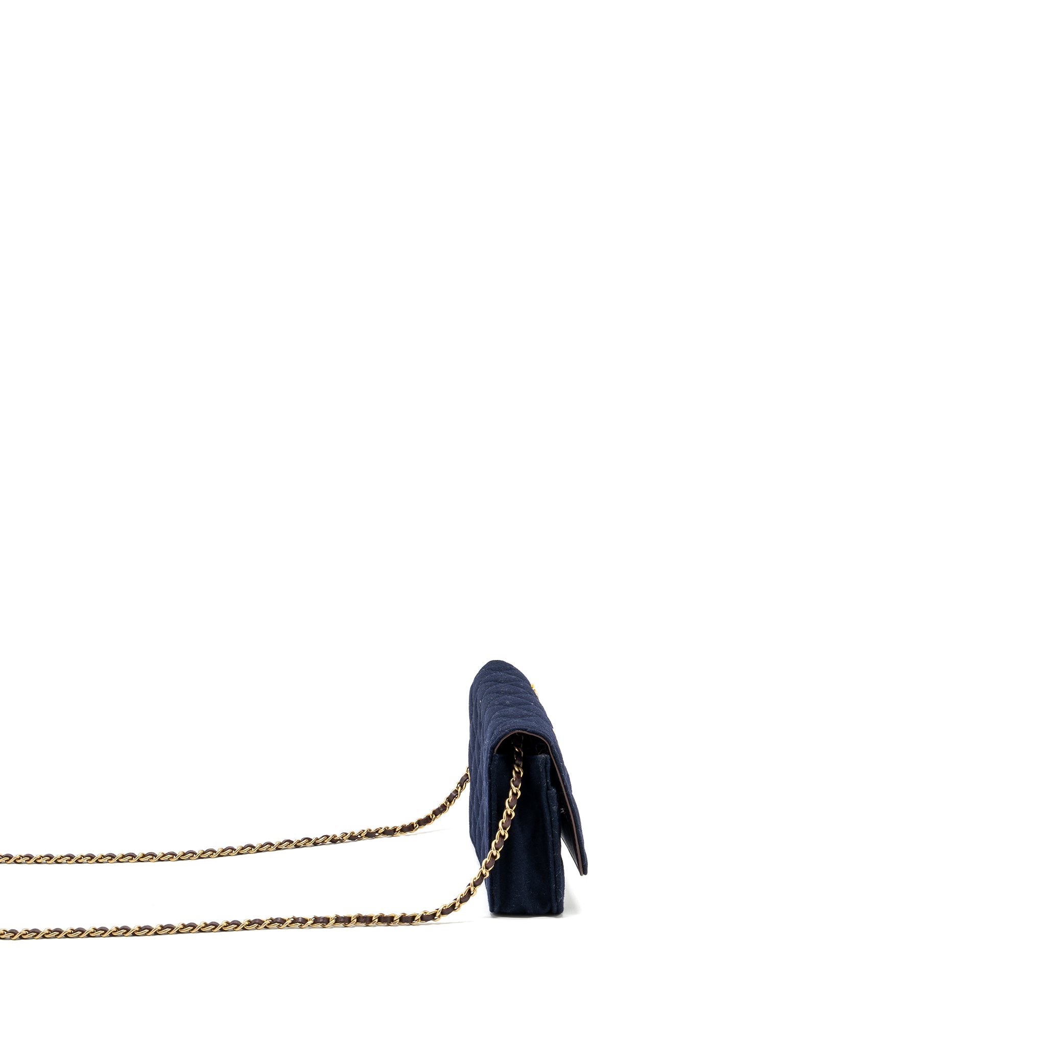 CHANEL 18A CHARMING NAVY WALLET ON CHAIN WOOL/CALFSKIN NAVY GHW