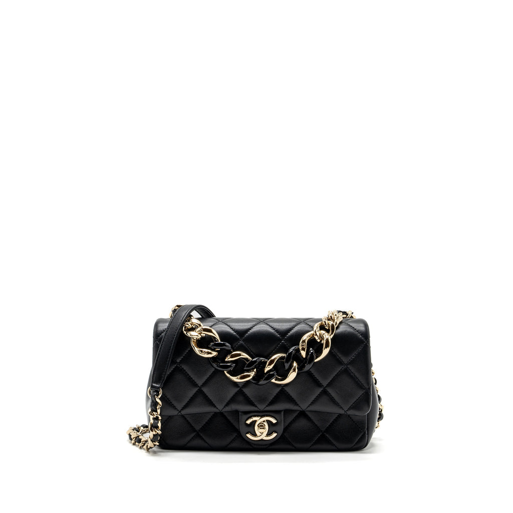 CHANEL GIANT CHAIN FLAP BAG LAMBSKIN BLACK MULTICOLOUR HARDWARE(MICROCHIP)