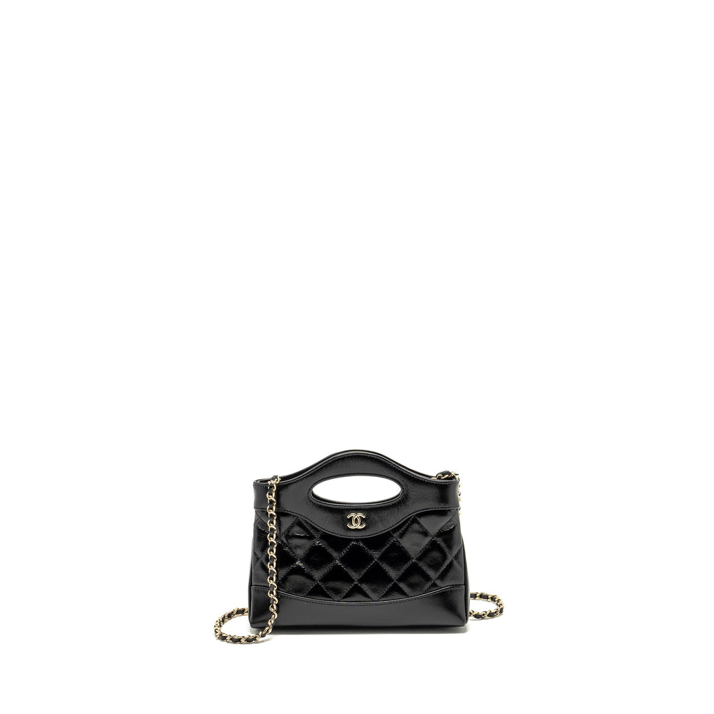 CHANEL 24S MINI 31 CLUTCH WITH CHAIN SHINY LAMBSKIN BLACK LGHW (MICROCHIP)