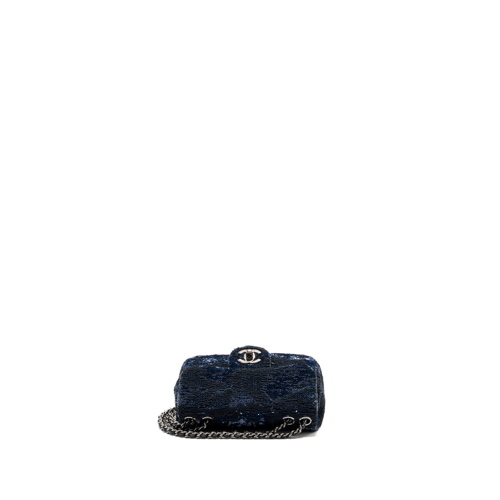 CHANEL SUPER MINI FLAP BAG SEQUIN DARK BLUE / BLACK SHW