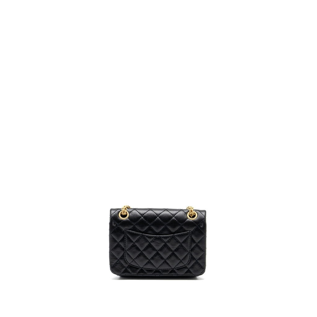 CHANEL MINI 2.55 REISSUE FLAP BAG AGED CALFSKIN BLACK GHW (MICROCHIP)