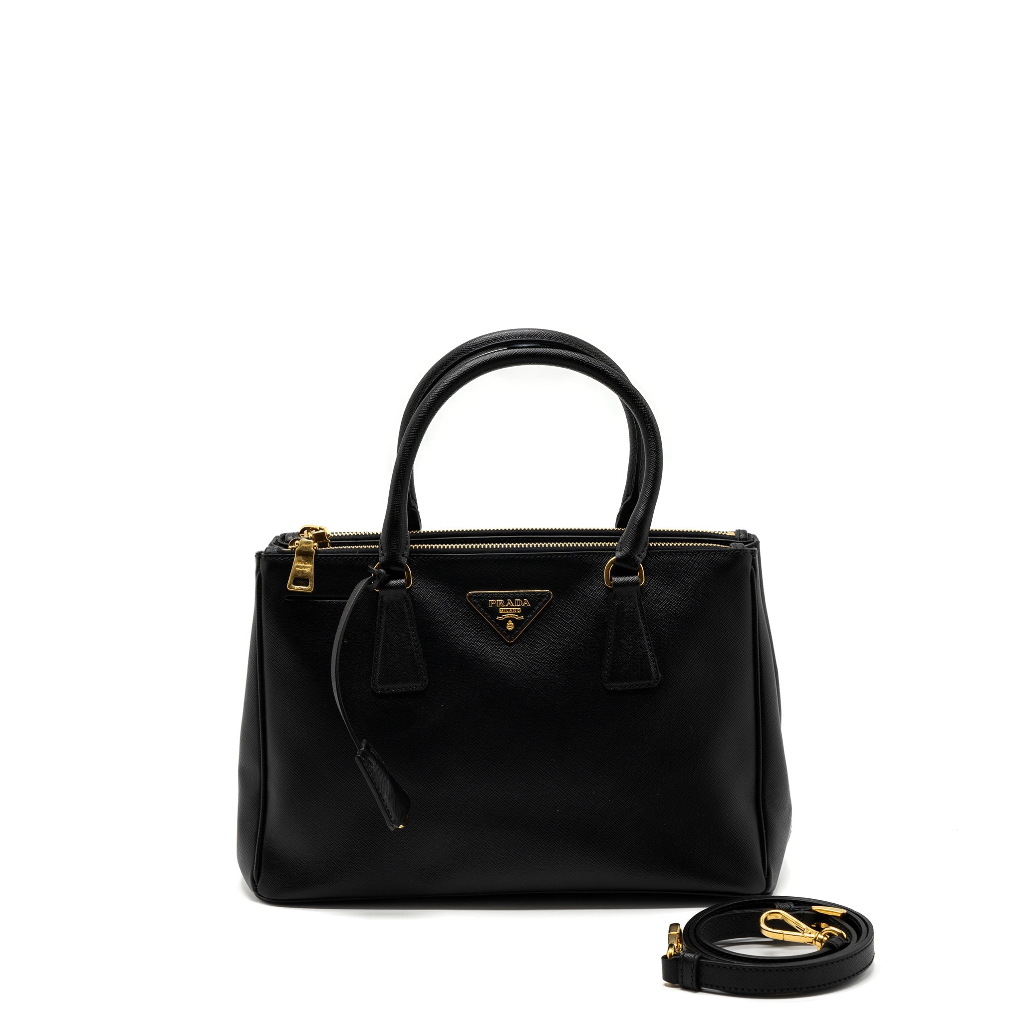 PRADA DOUBLE ZIP TOTE BAG SAFFIANO CALFSKIN BLACK GHW