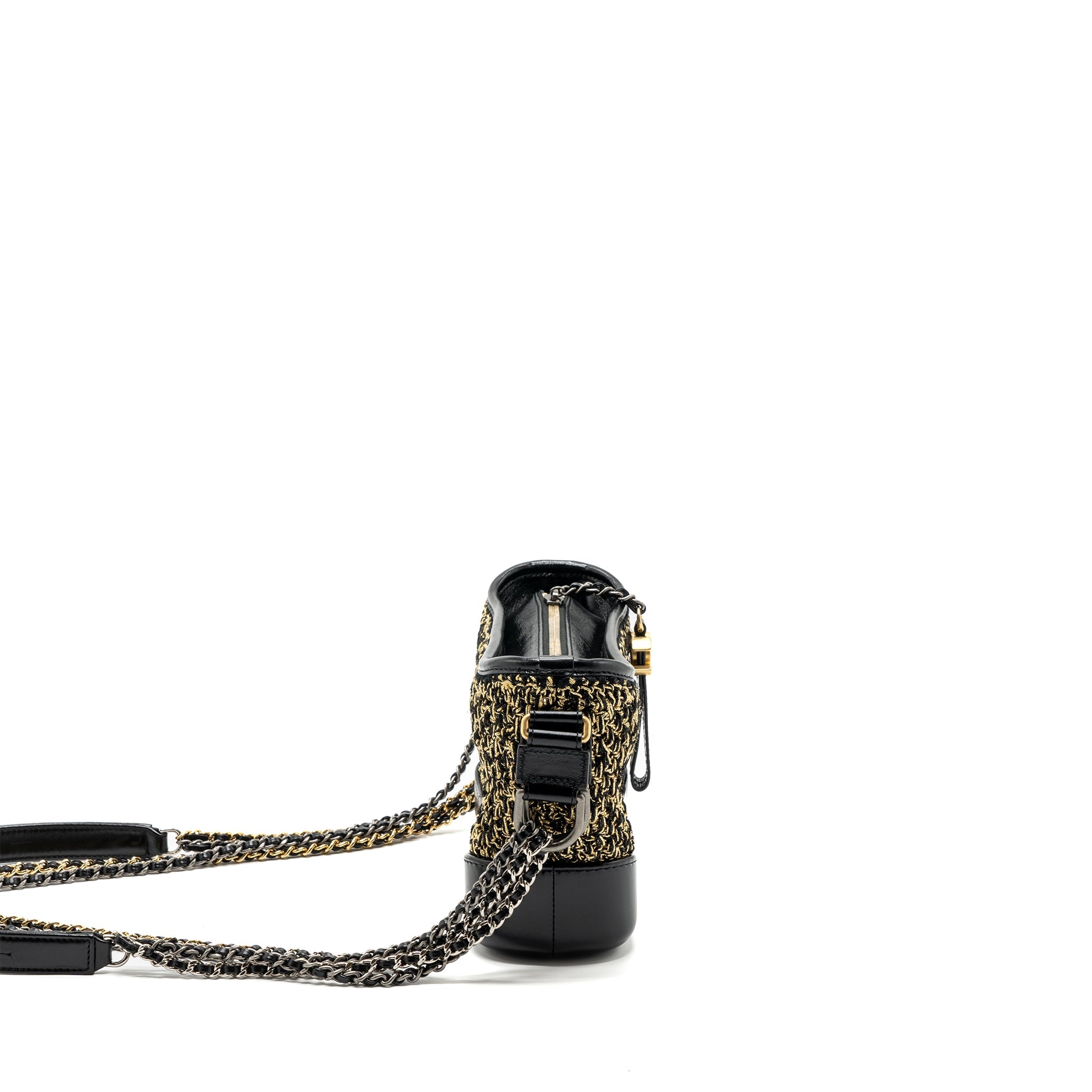 CHANEL SMALL GABRIELLE HOBO BAG LIMITED EDITION FABRIC/CALFSKIN BLACK / GOLD MULTICOLOUR HARDWARE