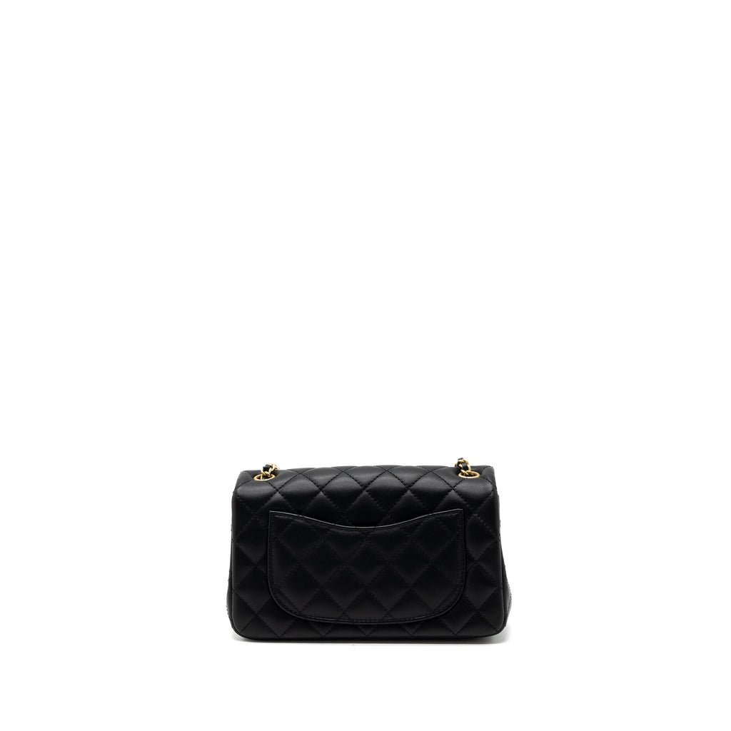 CHANEL 23K PEARL CRUSH MINI RECTANGULAR FLAP BAG LAMBSKIN BLACK GHW (MICROCHIP)