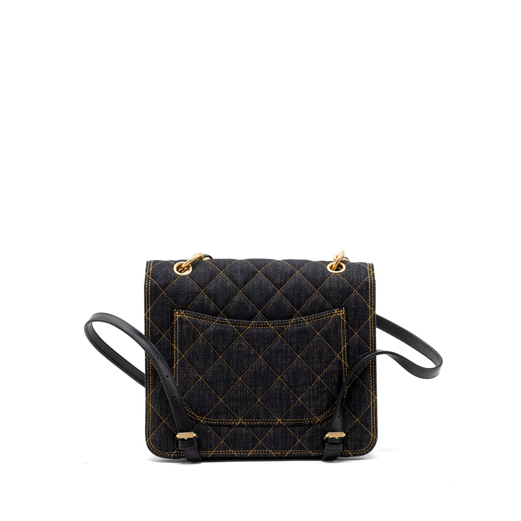 CHANEL 23S FLAP BACKPACK DENIM DARK BLUE BRUSHED GHW (MICROCHIP)