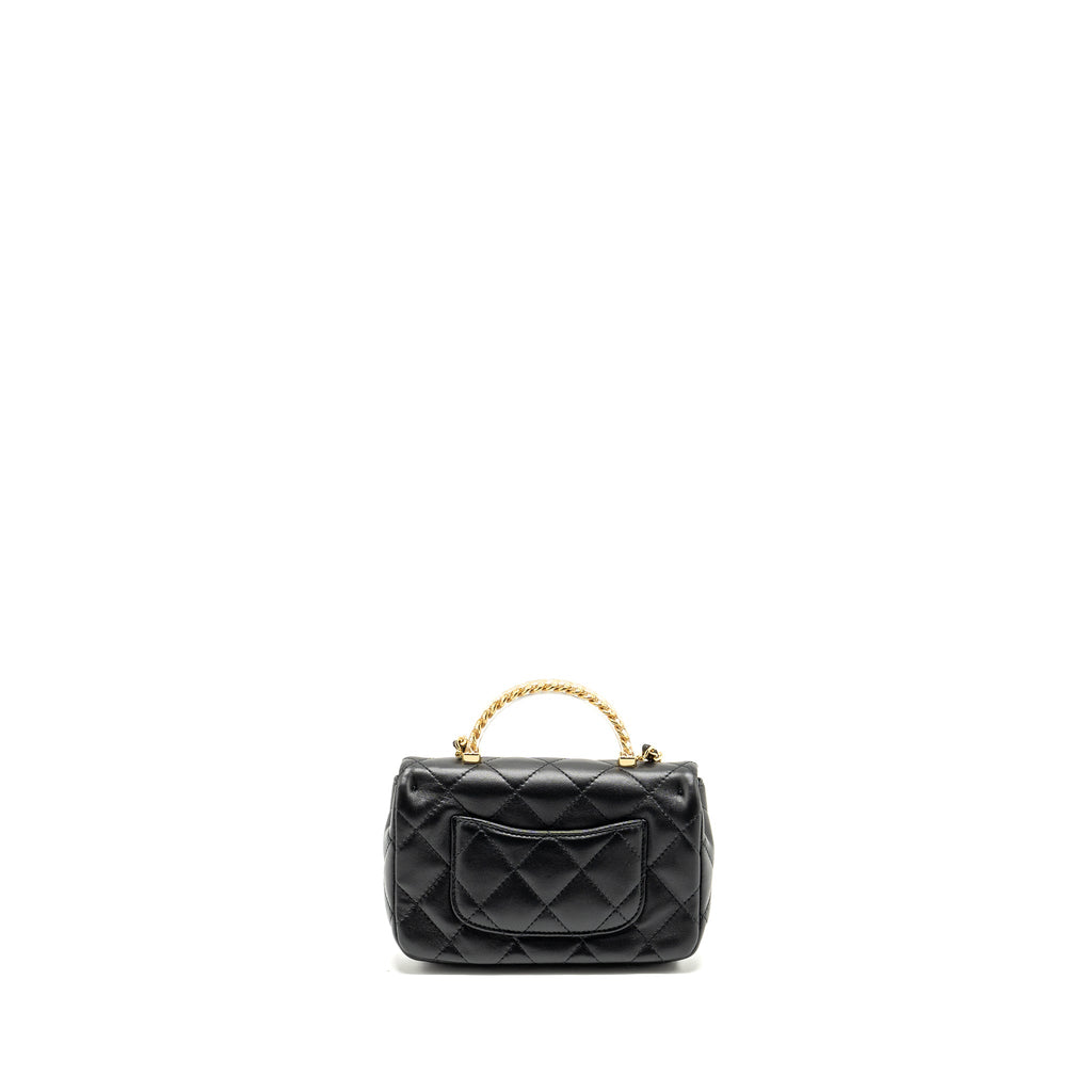 CHANEL 24S TOP HANDLE MINI FLAP BAG LAMBSKIN BLACK GHW (MICROCHIP)