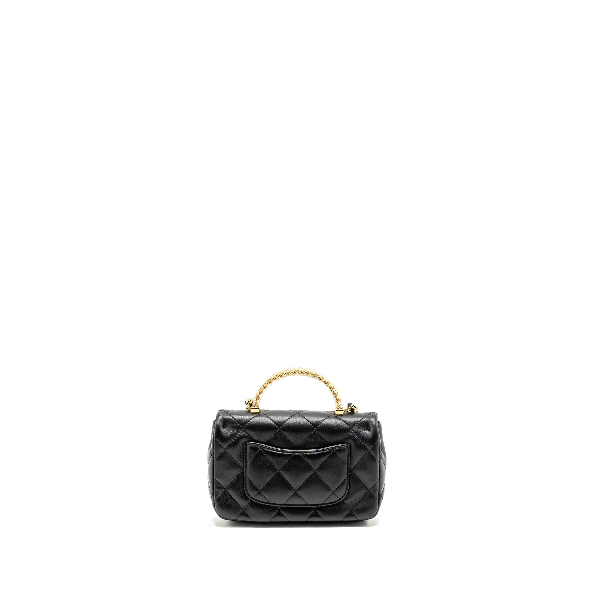 CHANEL 24S TOP HANDLE MINI FLAP BAG LAMBSKIN BLACK GHW (MICROCHIP)