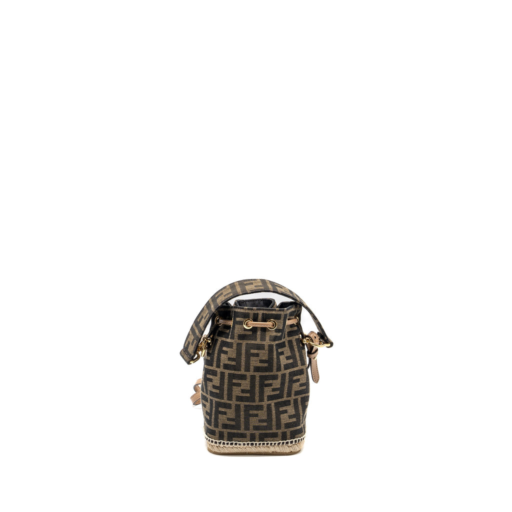 FENDI MINI MON TRESOR BUCKET BAG FF JACQUARD FABRIC/CALFSKIN BROWN GHW