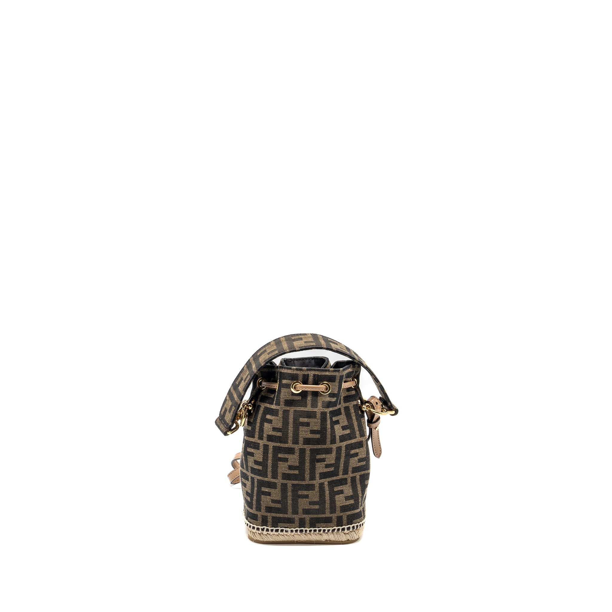 FENDI MINI MON TRESOR BUCKET BAG FF JACQUARD FABRIC/CALFSKIN BROWN GHW