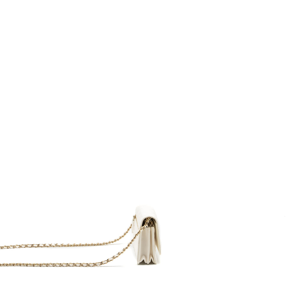 CHANEL MINI FLAP WALLET WITH CHAIN LAMBSKIN WHITE LGHW