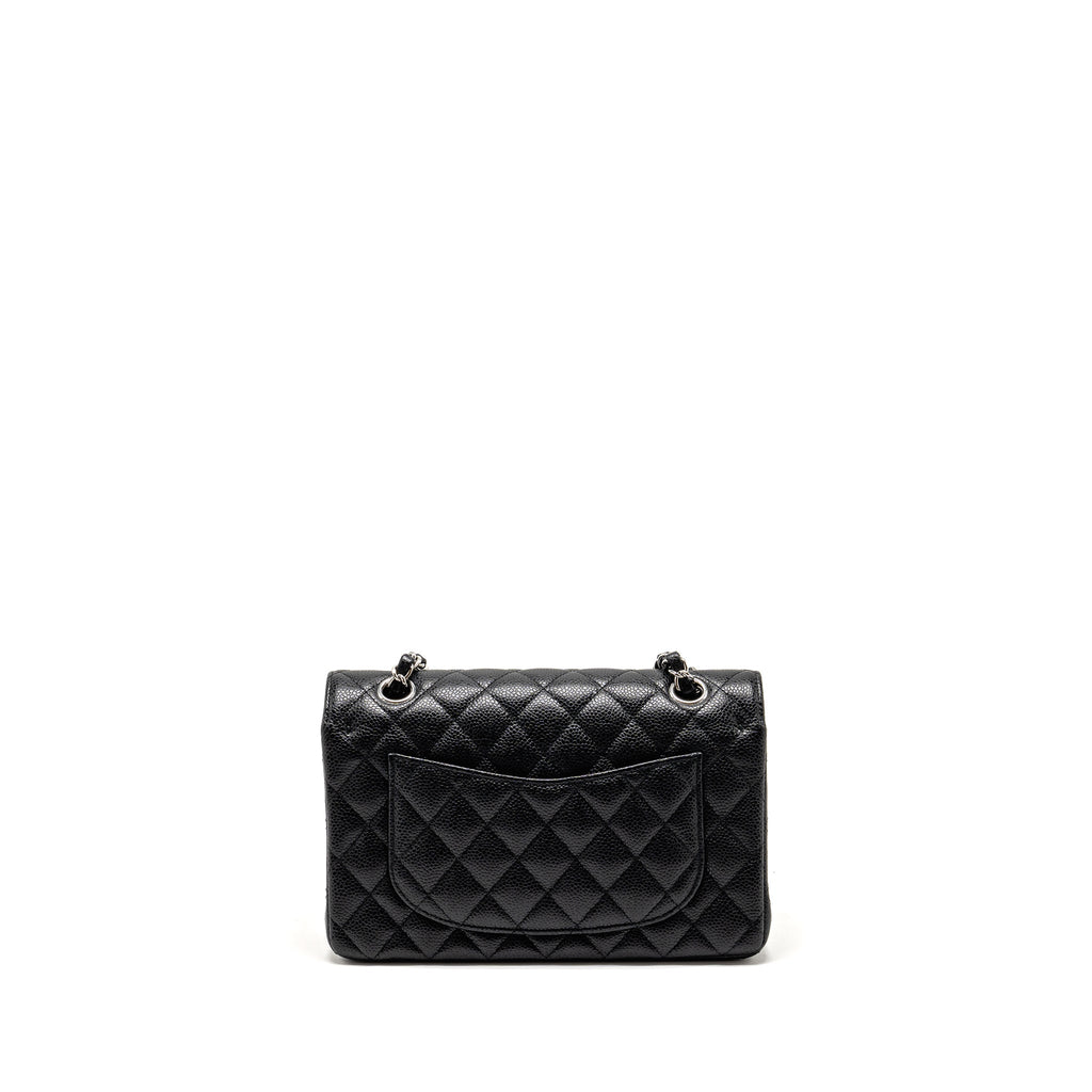 CHANEL SMALL CLASSIC DOUBLE FLAP BAG CAVIAR BLACK SHW (MICROCHIP)