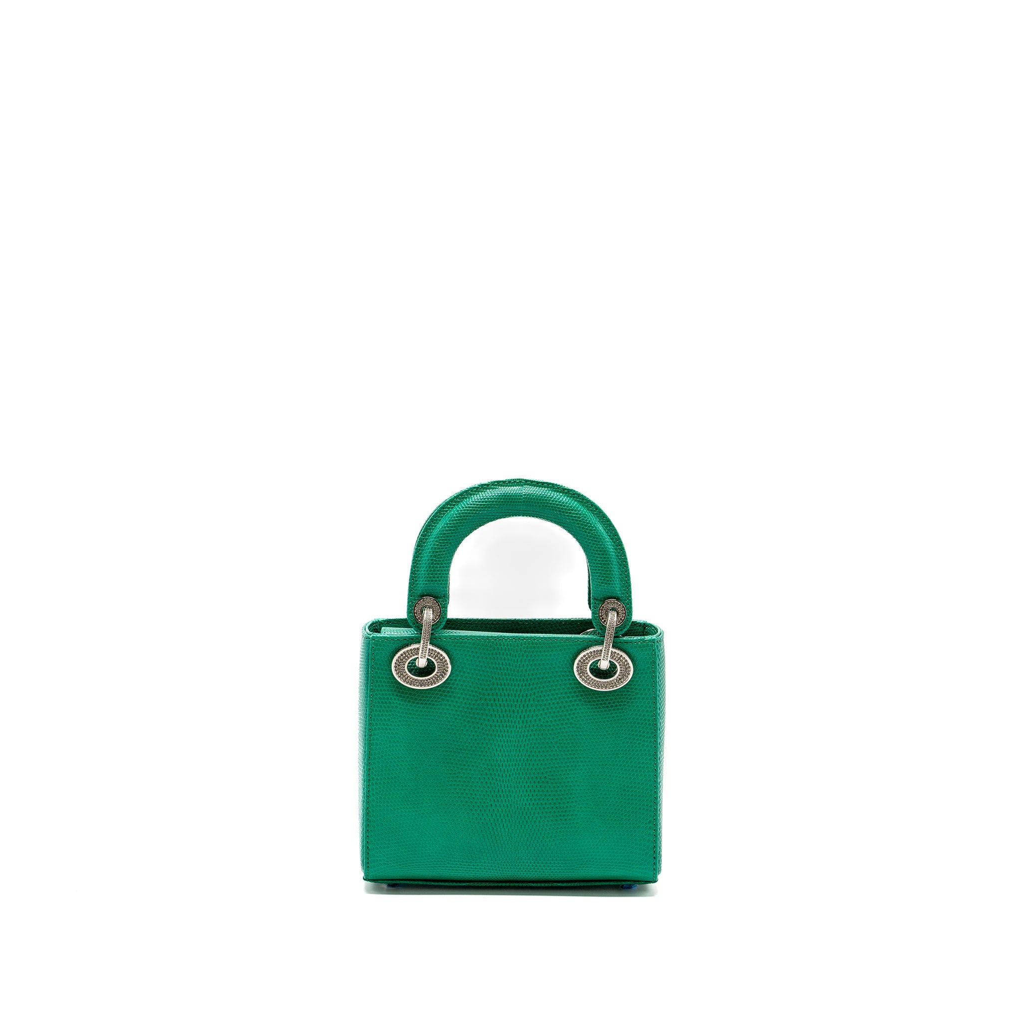 DIOR MINI LADY DIOR LIZARD GREEN WITH CRYSTAL BUCKLE SHW