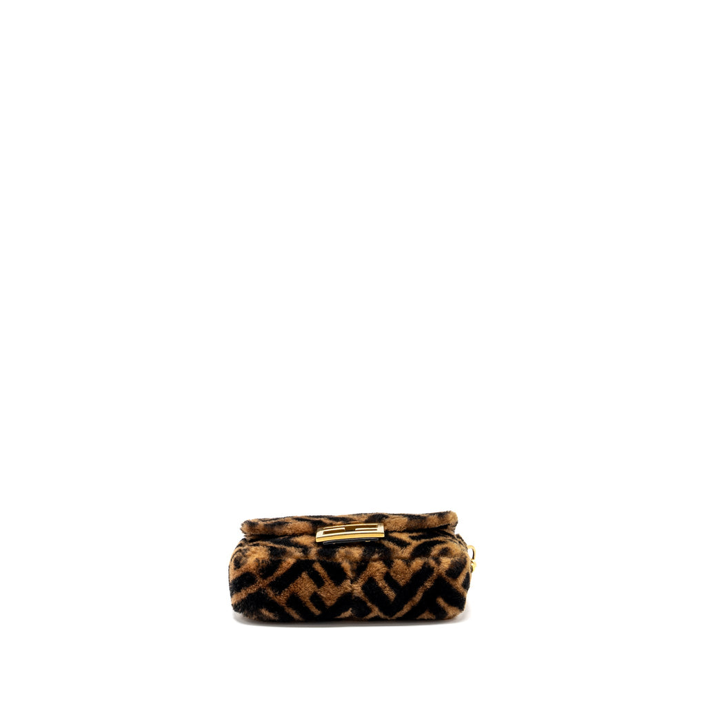 FENDI MINI BAGUETTE BAG LAMB FUR BLACK/BROWN GHW