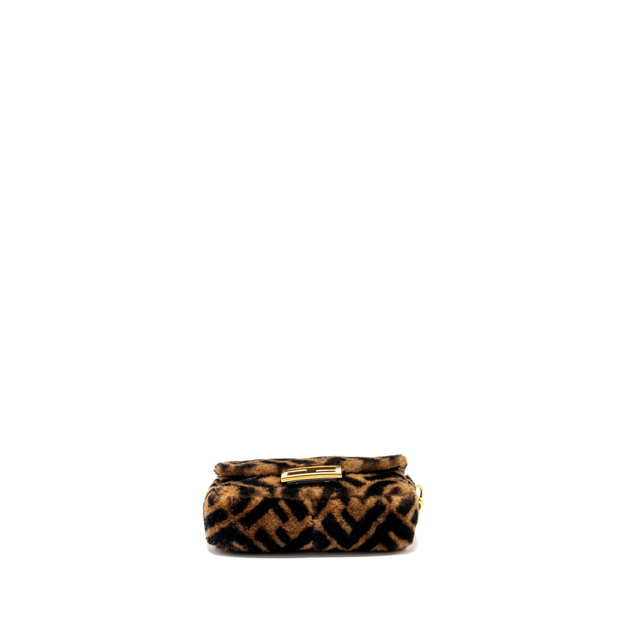 FENDI MINI BAGUETTE BAG LAMB FUR BLACK/BROWN GHW