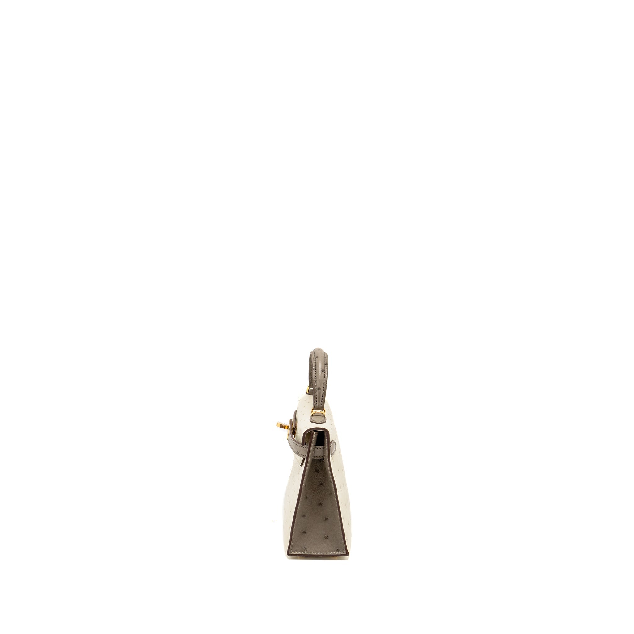 HERMES MINI KELLY II SPECIAL ORDER OSTRICH BETON / GRIS TOURTERELLE GHW