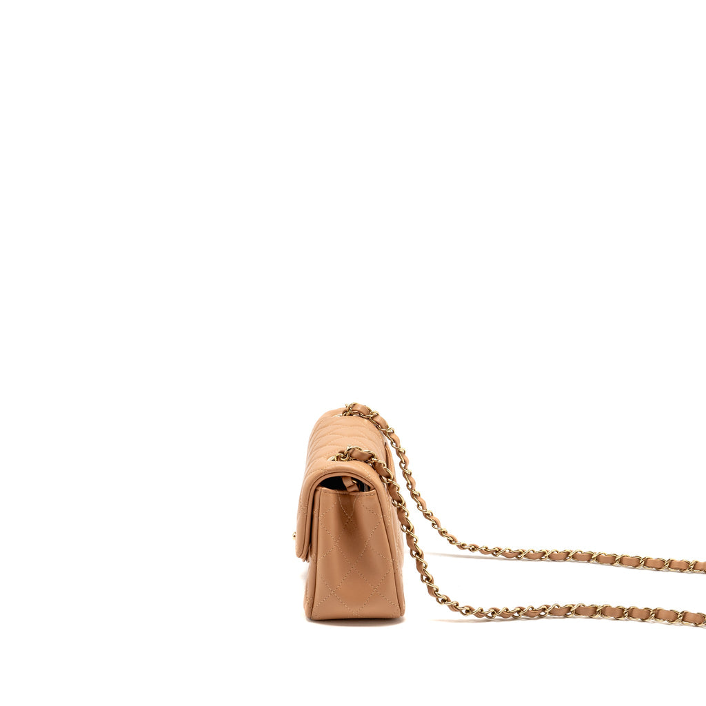CHANEL MINI RECTANGULAR FLAP BAG LAMBSKIN BEIGE LGHW (MICROCHIP)