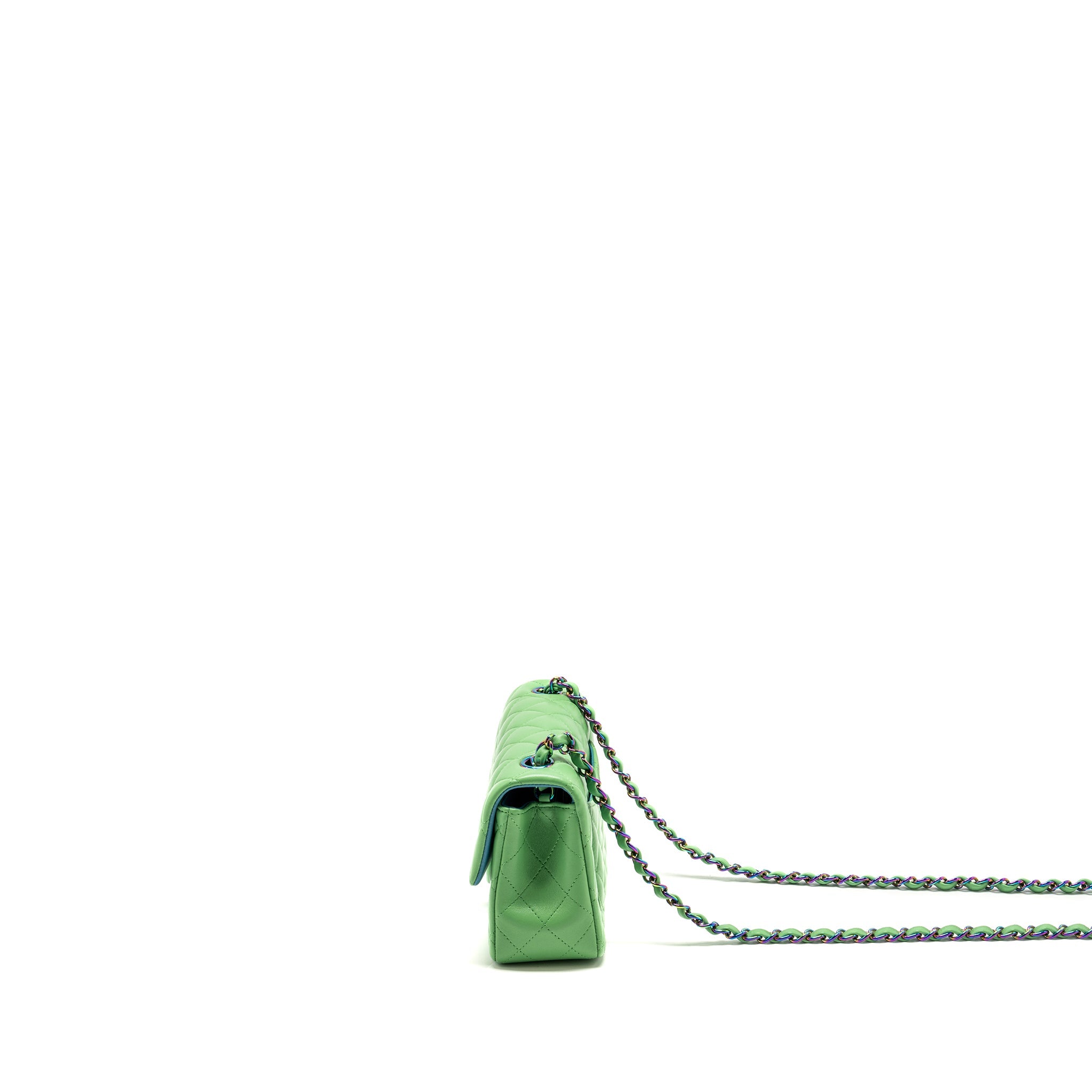 CHANEL MINI RECTANGULAR FLAP BAG LAMBSKIN GREEN IRIDESCENT HARDWARE