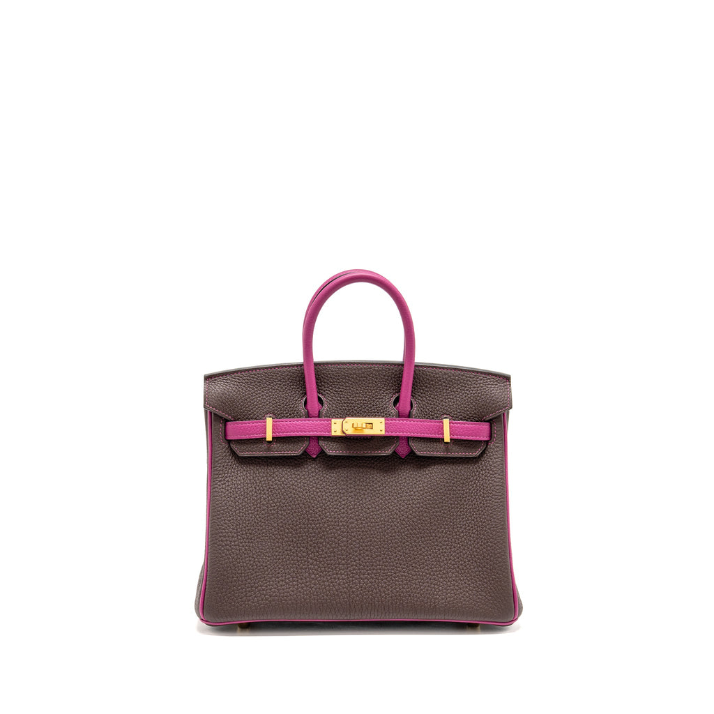 HERMES BIRKIN 25 TOGO CHOCOLATE / ROSE POURPRE BRUSHED GHW