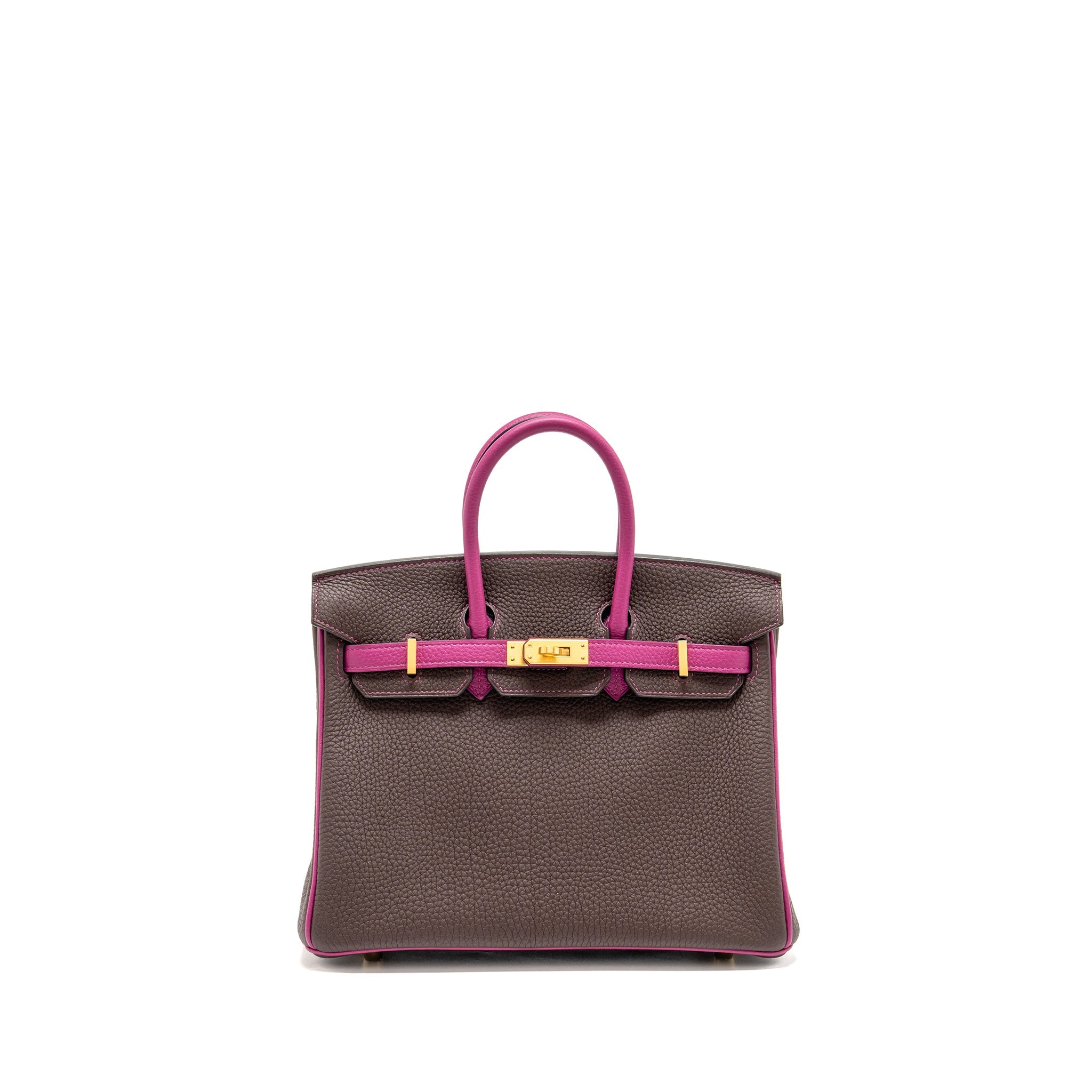 HERMES BIRKIN 25 TOGO CHOCOLATE / ROSE POURPRE BRUSHED GHW