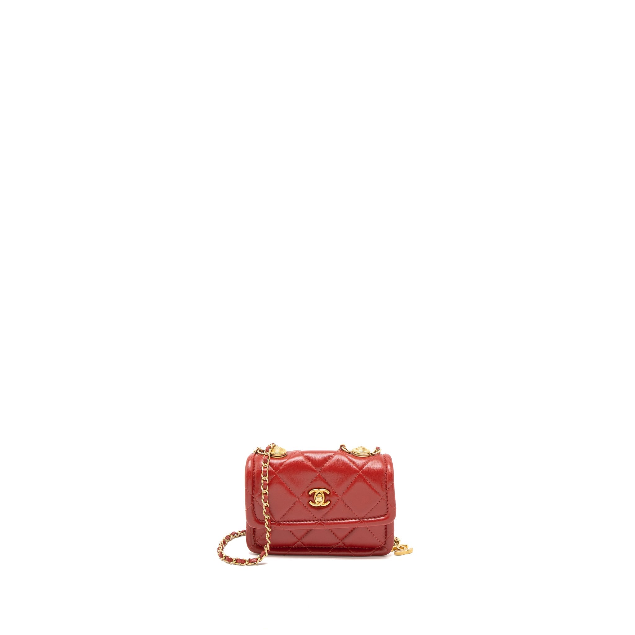 CHANEL QUILTED MINI FLAP BELT BAG LAMBSKIN RED BRUSHED GHW