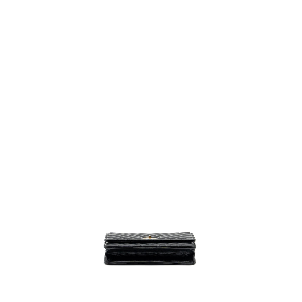 CHANEL CHEVRON 2.55 REISSUE WALLET ON CHAIN AGED CALFSKIN BLACK GHW (MICROCHIP)