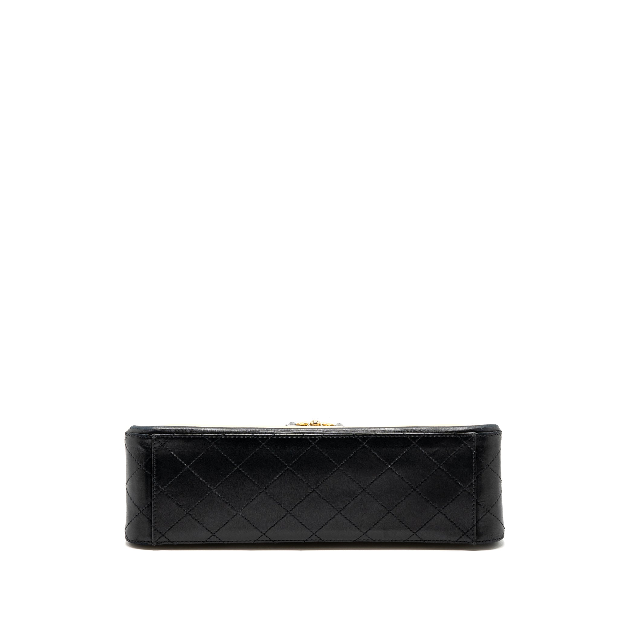 CHANEL QUILTED SMALL SHOPPING TOTE BAG LAMBSKIN BEIGE / BLACK GHW
