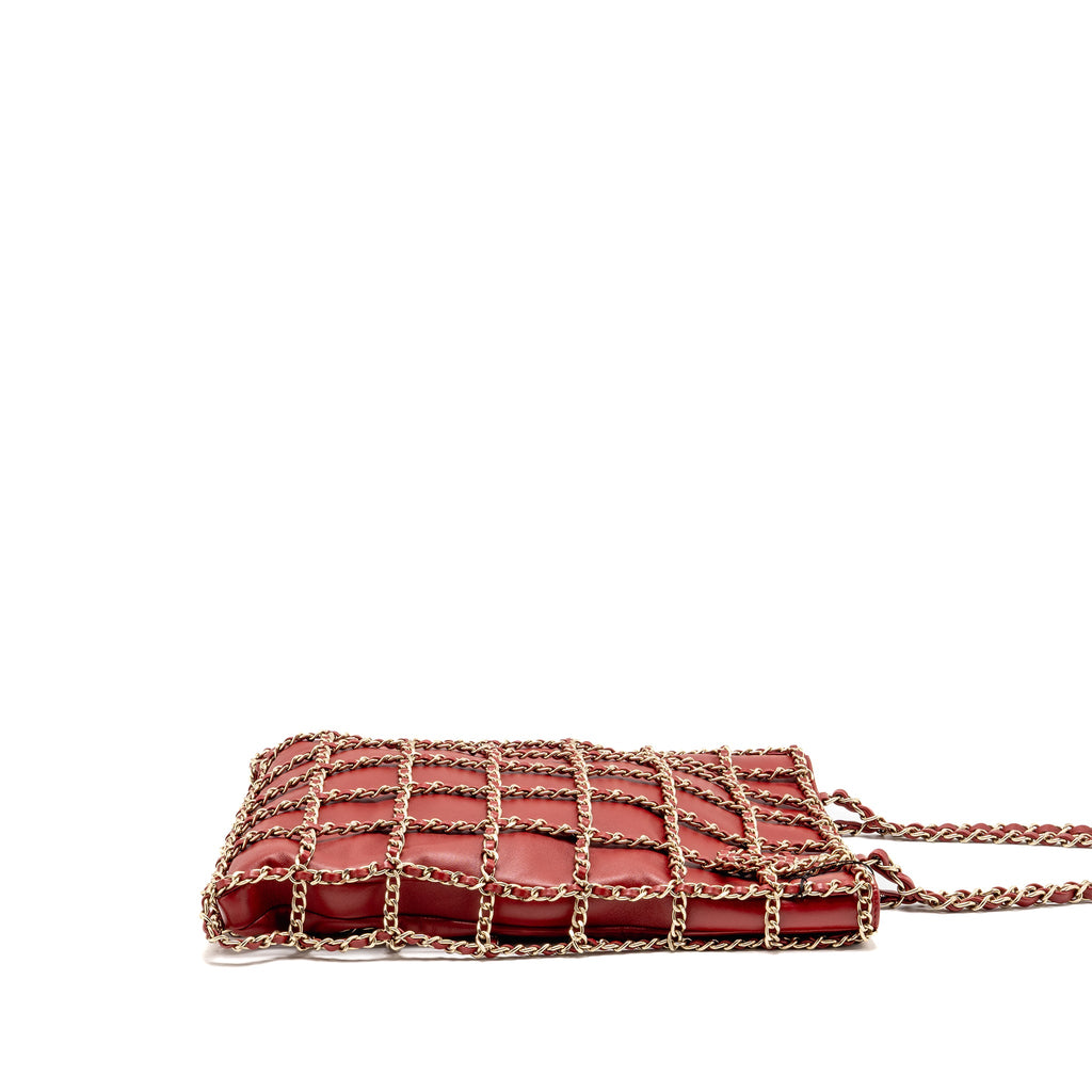 CHANEL 20A CHAIN FRAME CC CHARM SHOPPING TOTE BAG LAMBSKIN RED LGHW